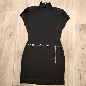 Tadaski Rhinestone High Neck Bodycon Mini Dress Black Size S/P
